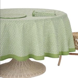 Amanda Lindroth green floral block print tablecloth - rectangular